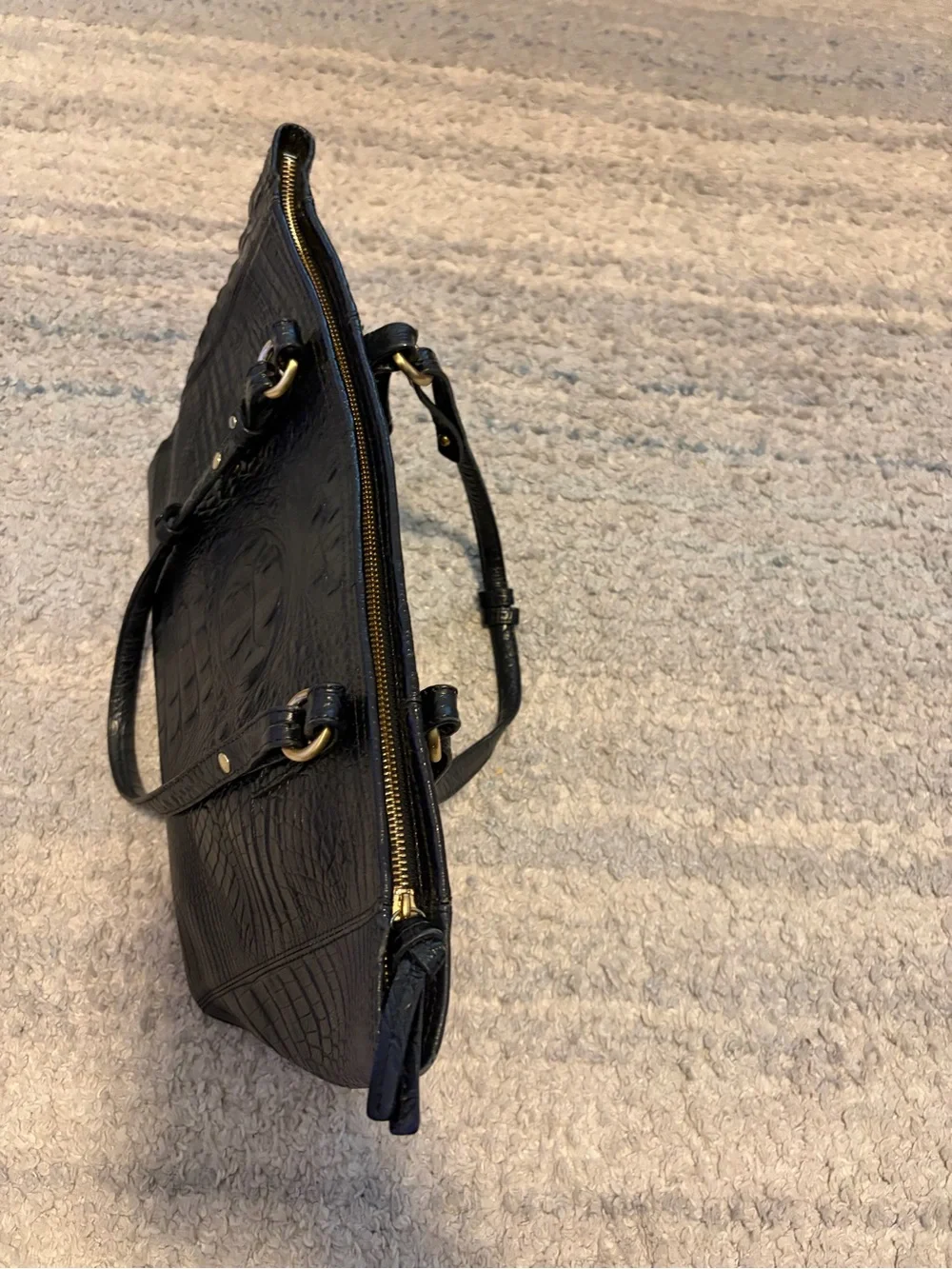 Brahmin Black Croc Embossed Leather Tote Bag Shoulder Purse Gold Hardware Large - Picture 15 of 15